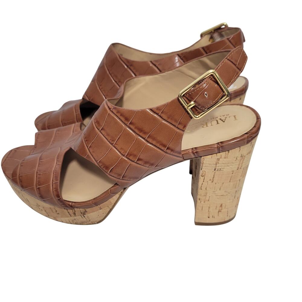 Lauren Ralph Lauren Feona Brown Crocodile Embossed Leather Sandals Size 9.5M - Picture 3 of 6
